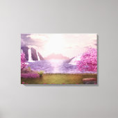 Watervallen en Cherry Trees rond een meer Canvas Afdruk (Voorkant)