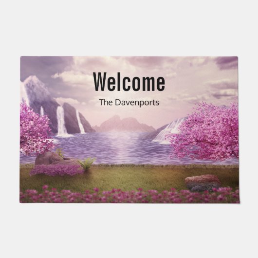 Watervallen en Cherry Trees rond een meer Deurmat (Voorkant)