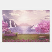 Watervallen en Cherry Trees rond een meer Inpakpapier Vel (Voorkant 3)