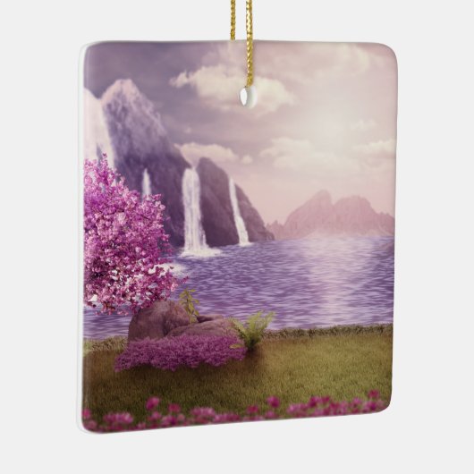 Watervallen en Cherry Trees rond een meer Keramisch Ornament (Rechts)