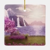 Watervallen en Cherry Trees rond een meer Keramisch Ornament (Achterkant)