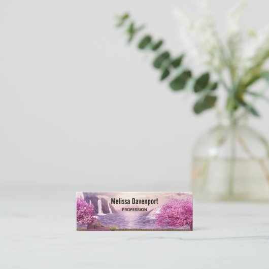 Watervallen en Cherry Trees rond een meer Mini Visitekaartje (Staand voorkant)