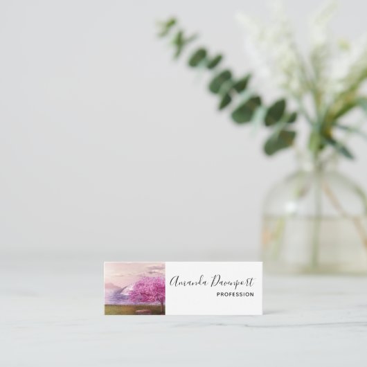 Watervallen en Cherry Trees rond een meer Mini Visitekaartje (Staand voorkant)