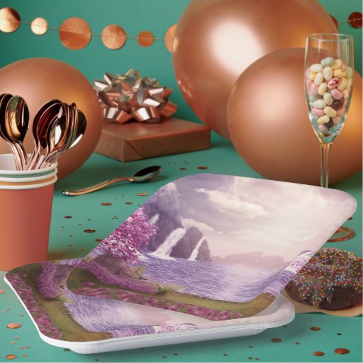 Watervallen en Cherry Trees rond een meer Papieren Bordje (Multi)