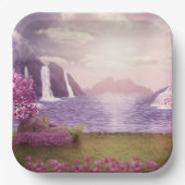 Watervallen en Cherry Trees rond een meer Papieren Bordje (Voorkant)