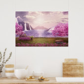 Watervallen en Cherry Trees rond een meer Poster (Keuken)