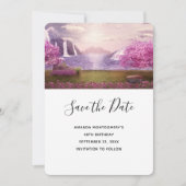 Watervallen en Cherry Trees rond een meer Save The Date (Voorkant)