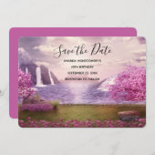 Watervallen en Cherry Trees rond een meer Save The Date (Voorkant / Achterkant)