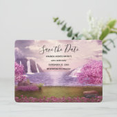 Watervallen en Cherry Trees rond een meer Save The Date (Staand voorkant)