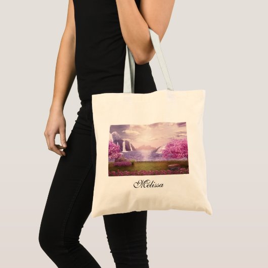 Watervallen en Cherry Trees rond een meer Tote Bag (Voorkant (product))