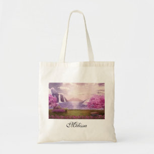 Watervallen en Cherry Trees rond een meer Tote Bag
