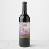 Watervallen en Cherry Trees rond een meer van de v Wijn Etiket (Voorkant)