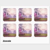 Watervallen en Cherry Trees rond een meer Vierkante Sticker (Vel)