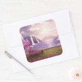 Watervallen en Cherry Trees rond een meer Vierkante Sticker (Envelop)