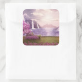 Watervallen en Cherry Trees rond een meer Vierkante Sticker (Tas)