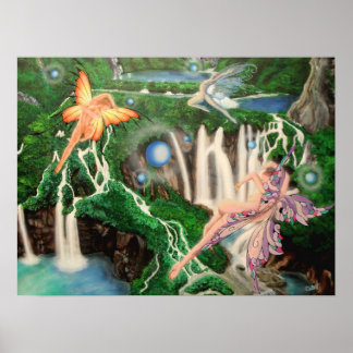 Watervallen en danslichten poster