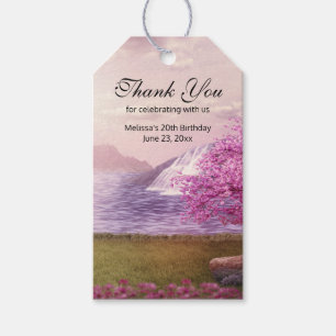 Watervallen en kersenbomen rond een meer Favoriet Cadeaulabel