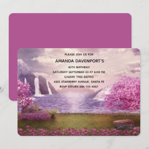 Watervallen en kersenbomen rond een meer verjaarda kaart