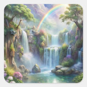 Watervallen en regenboog vierkante sticker (Voorkant)