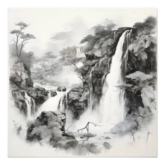 Watervallen Inkt Schilderij Foto Afdruk (Voorkant)