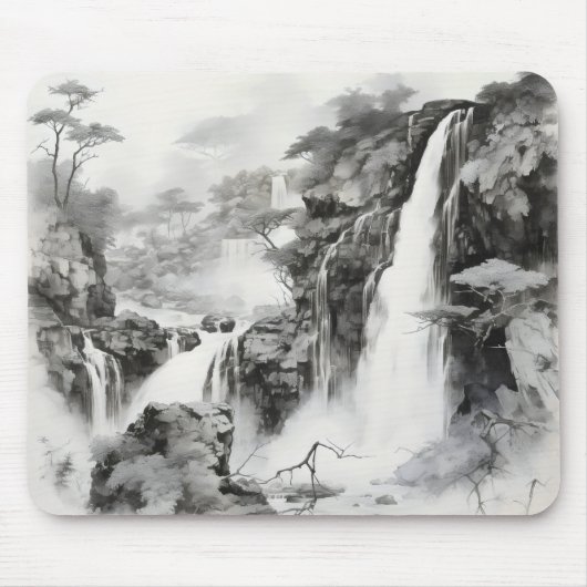 Watervallen Inkt Schilderij Muismat (Voorkant)