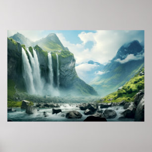 Watervallen Landschap Meditatie Serene Poster