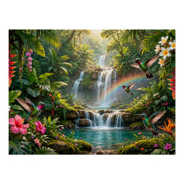 Watervallen Regenboog Kolibries Tropisch Oord Perfect Poster