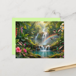 Watervallen Regenboog Kolibries Tropisch Schuilpla Briefkaart
