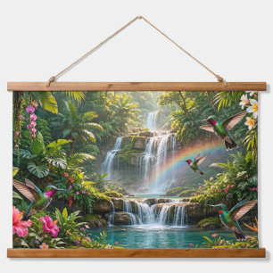 Watervallen Regenboog Kolibries Tropisch Schuilpla Hangend Wandkleed