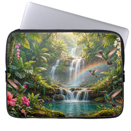 Watervallen Regenboog Kolibries Tropisch Schuilpla Laptop Sleeve