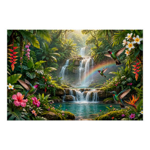 Watervallen Regenboog Kolibries Tropisch Schuilpla Perfect Poster