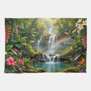 Watervallen Regenboog Kolibries Tropisch Schuilpla Theedoek