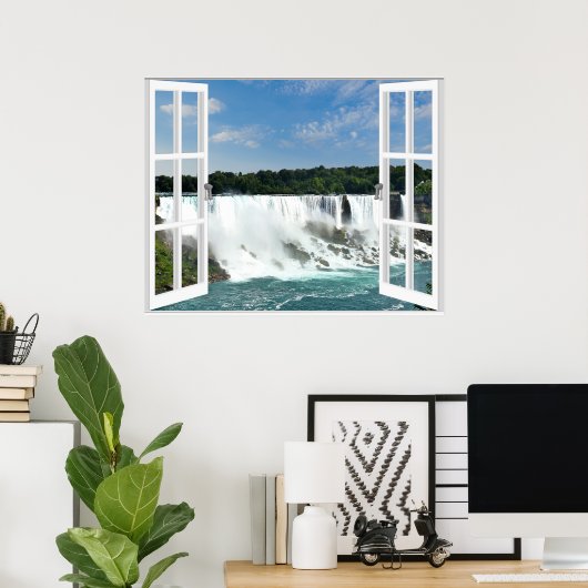 Watervallen Trompe l'oeil Nepraam Uitzicht Poster (Thuiskantoor)