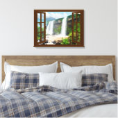 Watervallen Uitzicht Faux Venster Canvas Afdruk (Insitu (Slaapkamer))