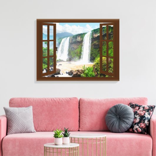 Watervallen Uitzicht Faux Venster Canvas Afdruk (Insitu (Woonkamer))