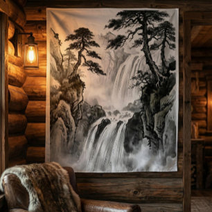 Watervaltapijt Zwart & Witte Berg Kunst Wandkleed