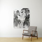 Watervaltapijt | Zwart & Witte Berg Kunst Wandkleed (In situ)