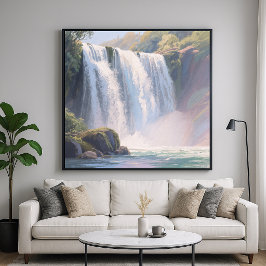 Watervalvijver - Digitale Pastel Schilderstijl Poster