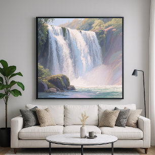 Watervalvijver - Digitale Pastel Schilderstijl Poster