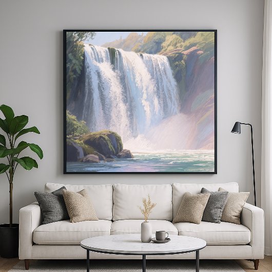 Watervalvijver - Digitale Pastel Schilderstijl Poster
