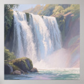 Watervalvijver - Digitale Pastel Schilderstijl Poster (Voorkant)