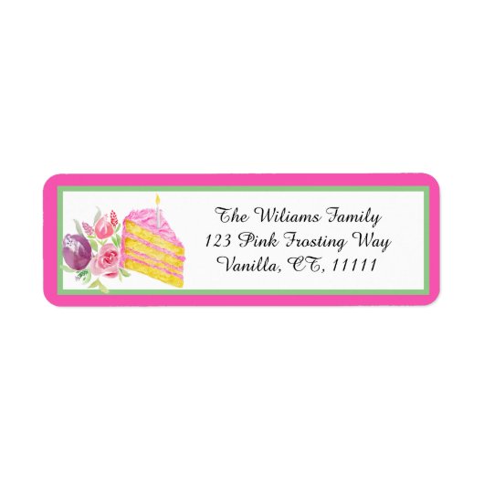 Waterverf 1e roze Adresetiket op de geboorte Etiket (Voorkant)