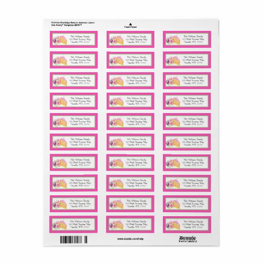 Waterverf 1e roze Adresetiket op de geboorte Etiket (Full Sheet)