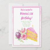 Waterverf 1e roze maagkap met bloemen kaart (Voorkant)