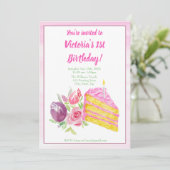 Waterverf 1e roze maagkap met bloemen kaart (Staand voorkant)