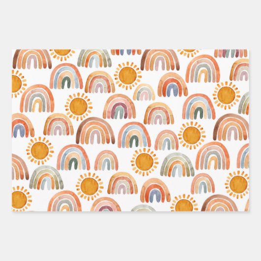 Waterverf 1e verjaardag Happy Fun Boho Inpakpapier Vel (Voorkant 3)