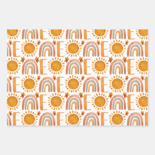 Waterverf 1e verjaardag Happy Fun Boho Inpakpapier Vel (Voorkant)