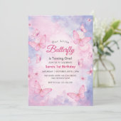 Waterverf 1e verjaardag Little Butterfly Party Kaart (Staand voorkant)