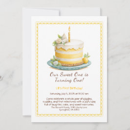 Waterverf 1e Verjaardag Uitnodiging - Taart geel