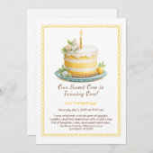 Waterverf 1e Verjaardag Uitnodiging - Taart geel (Voorkant / Achterkant)